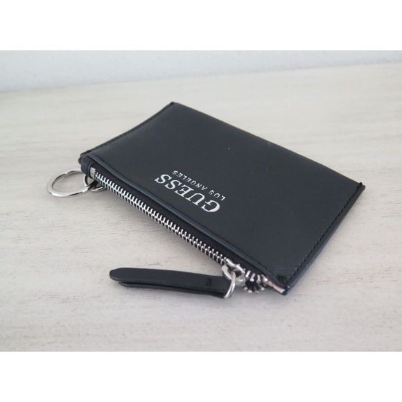 GUESS Black Saffiano Leather Coin Pouch Card Holder Keychain - Picture 5 of 6